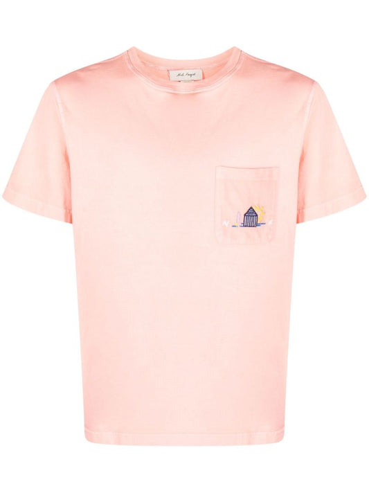 Orange Embroidered Cotton T-shirt