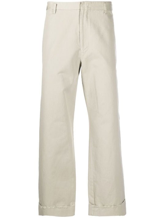 Beige Cotton Straight Trousers