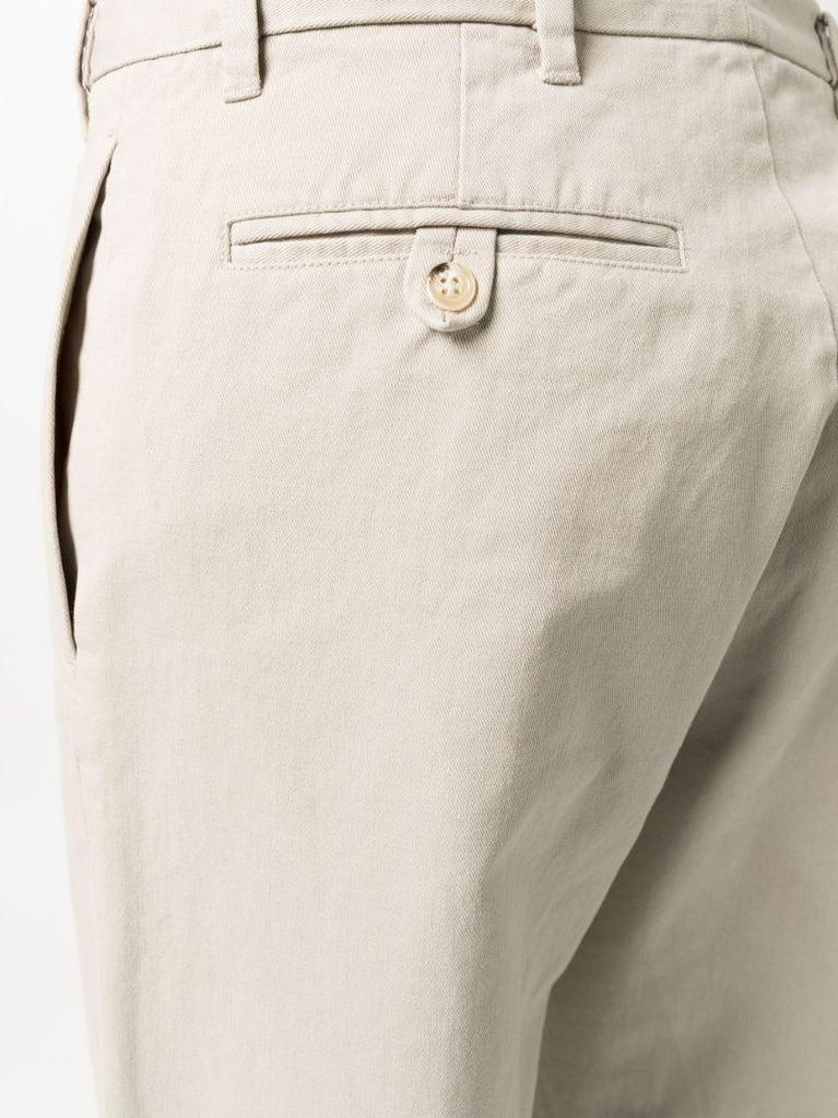 Beige Cotton Straight Trousers