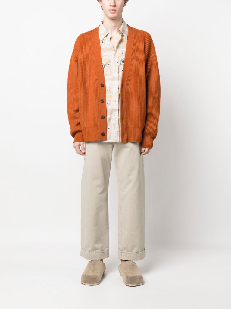 Beige Cotton Straight Trousers