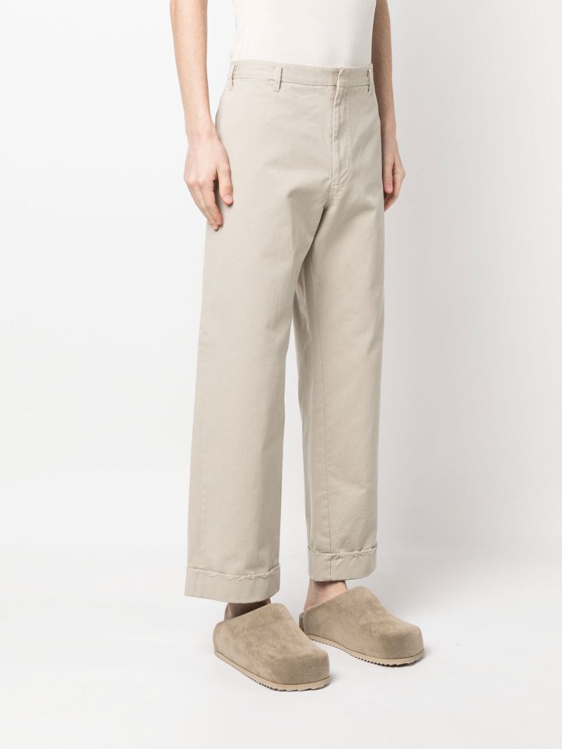 Beige Cotton Straight Trousers