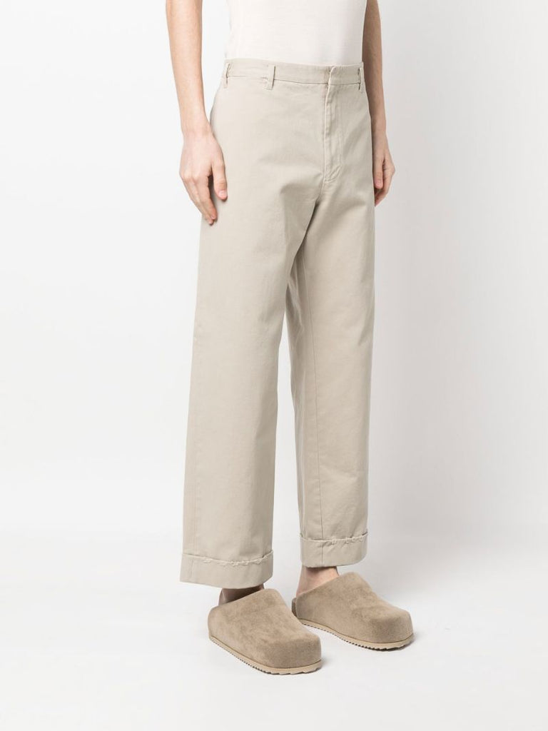 Beige Cotton Straight Trousers