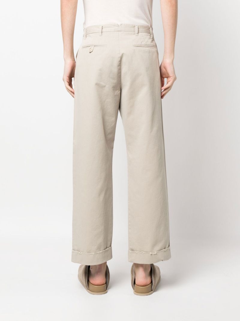 Beige Cotton Straight Trousers