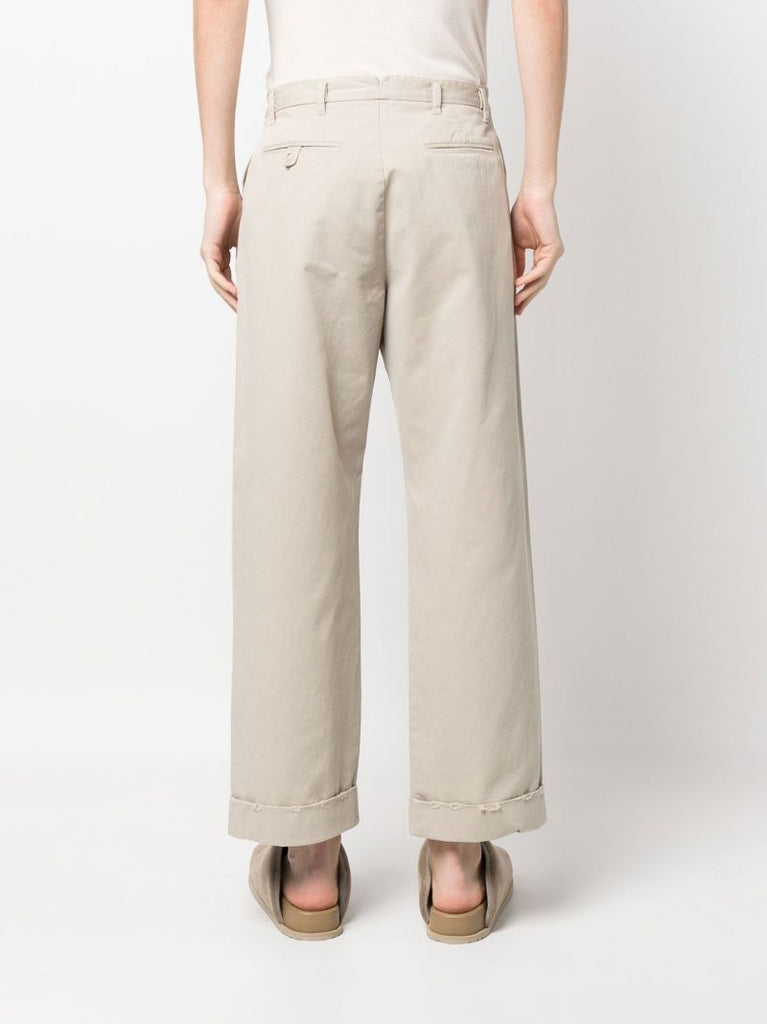 Beige Cotton Straight Trousers