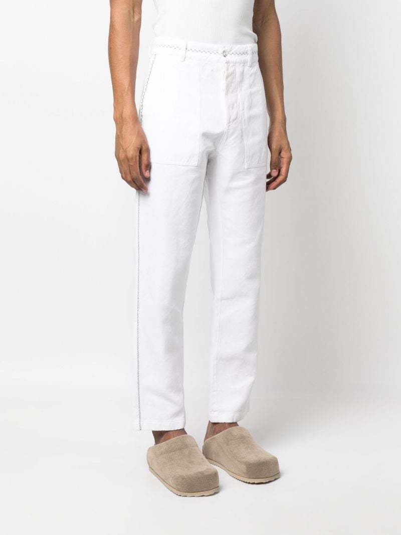 White Straight-leg Embroidered Trousers