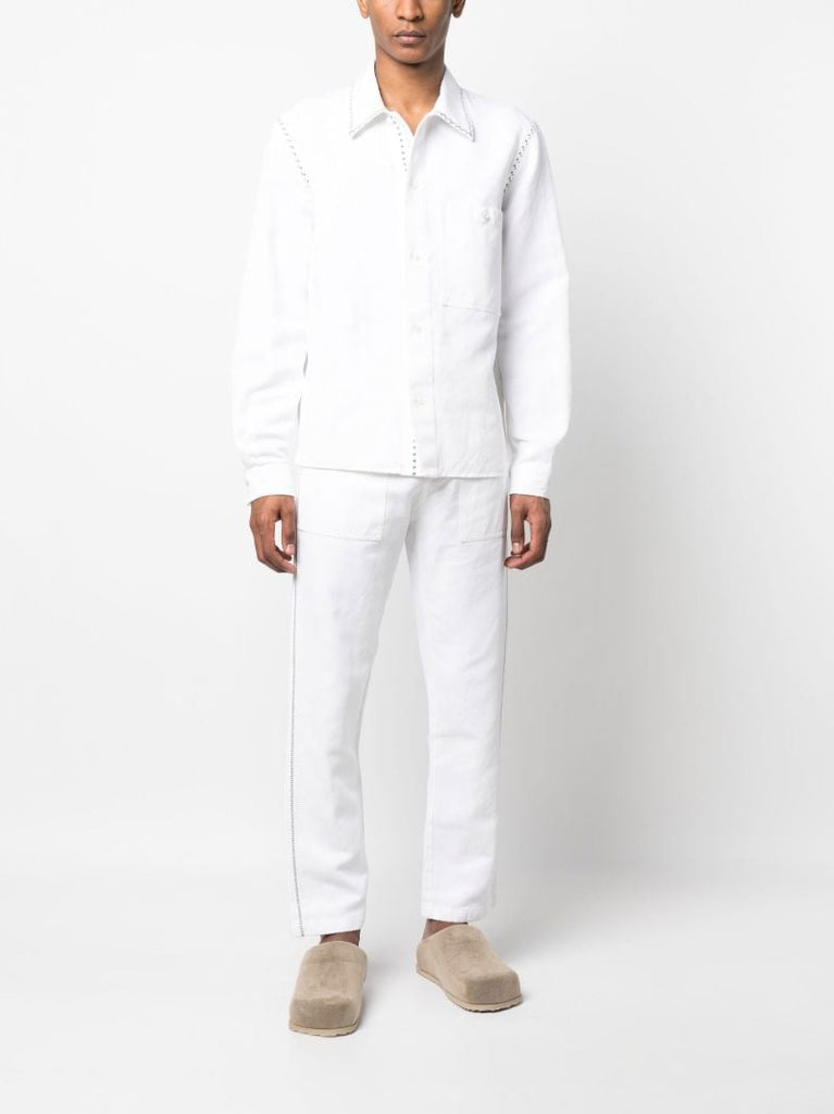 White Straight-leg Embroidered Trousers