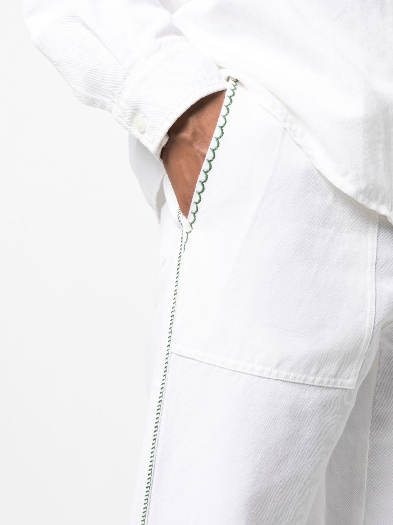 White Straight-leg Embroidered Trousers