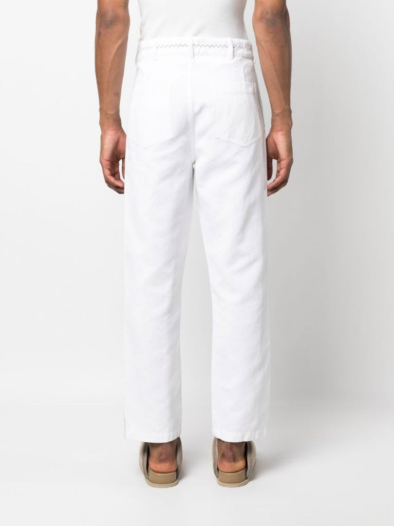 White Straight-leg Embroidered Trousers