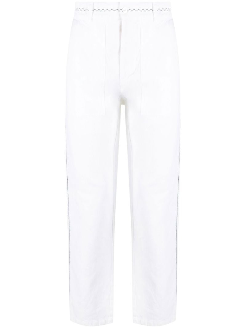 White Straight-leg Embroidered Trousers