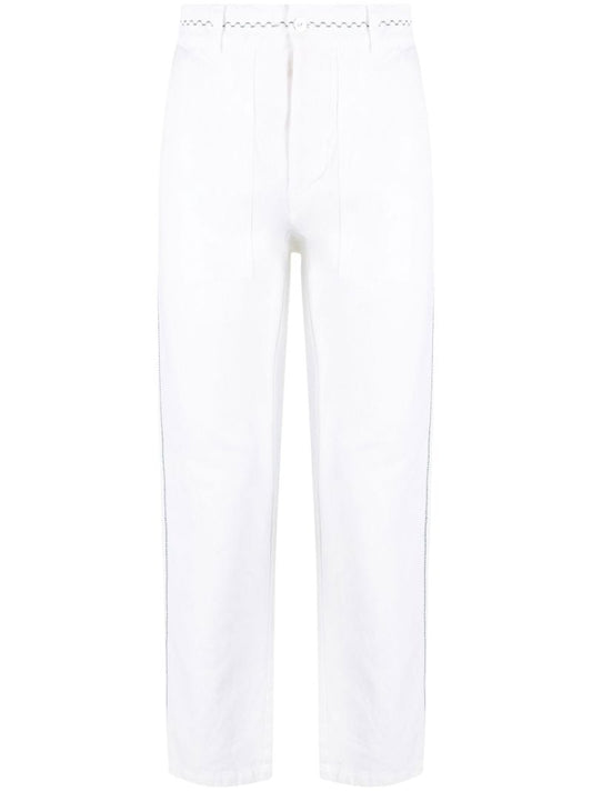 White Straight-leg Embroidered Trousers