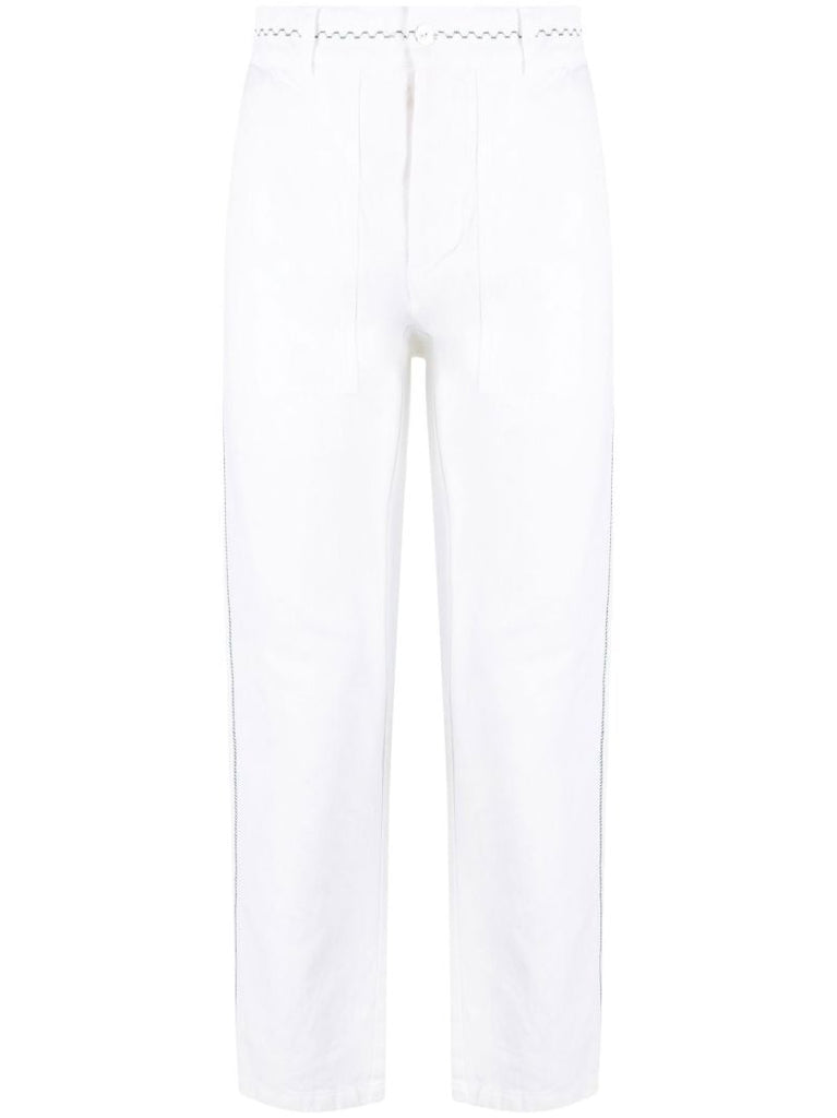 White Straight-leg Embroidered Trousers