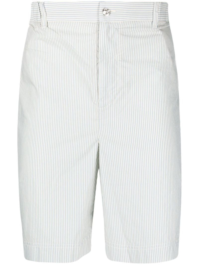 White Cotton Striped Shorts