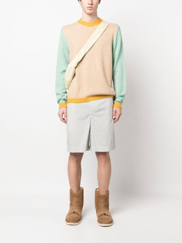 White Cotton Striped Shorts