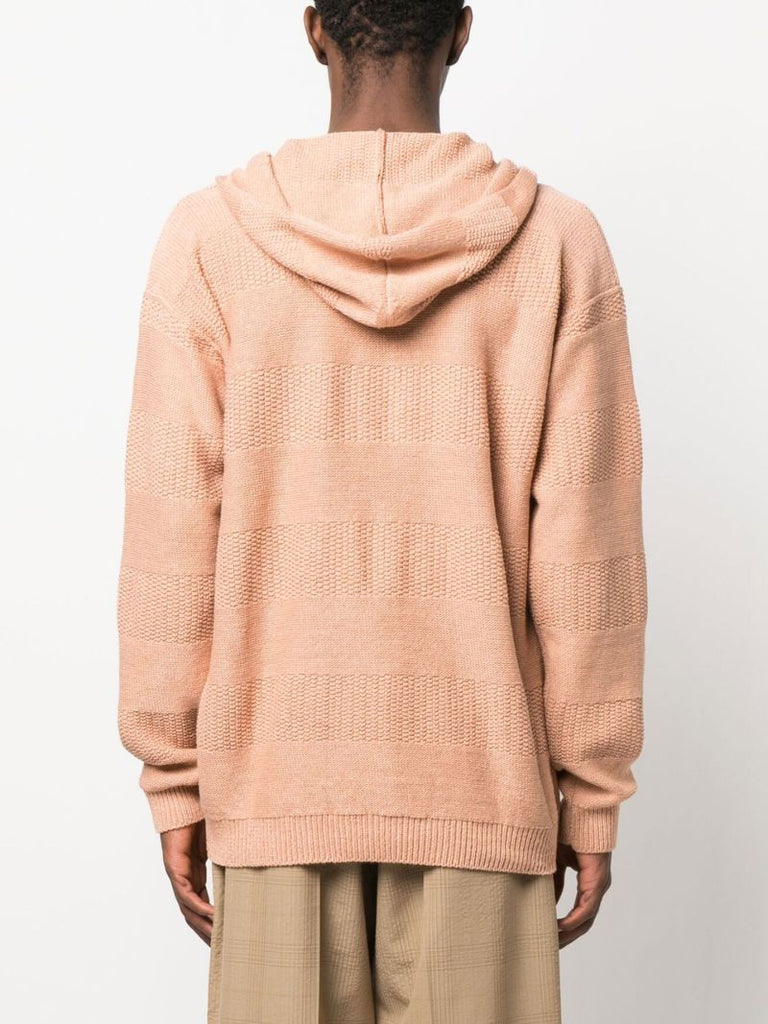 Pink Knitted Drawstring Hoodie