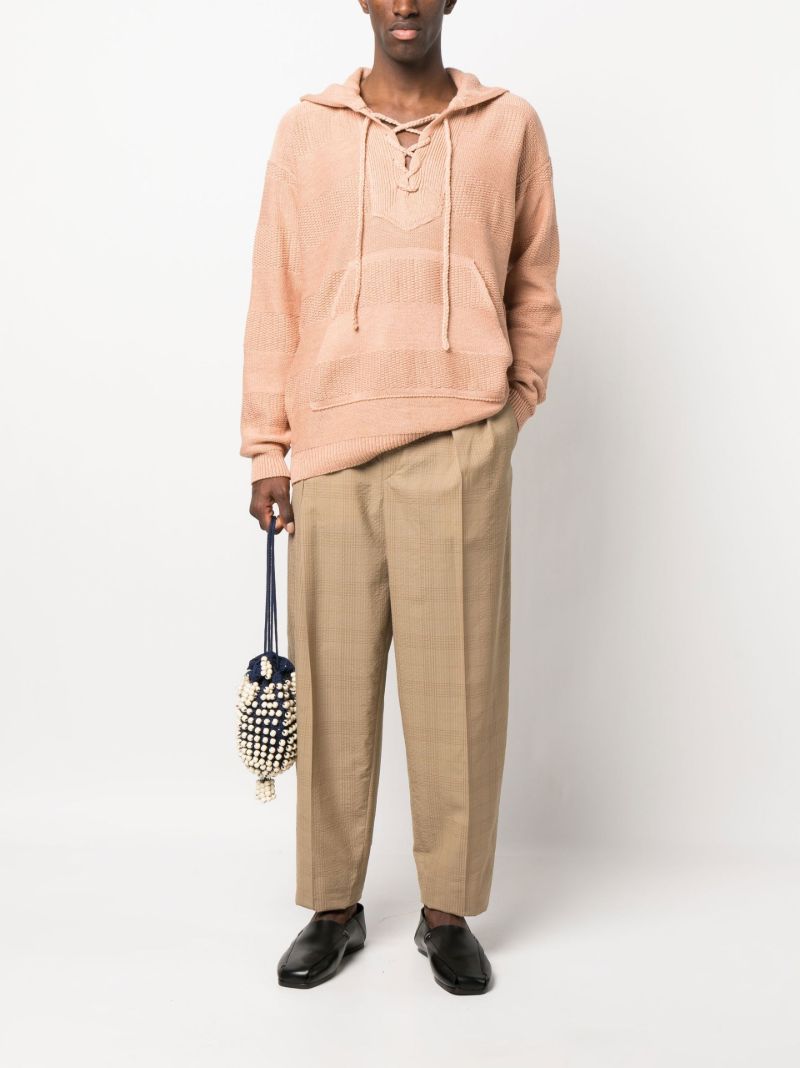 Pink Knitted Drawstring Hoodie