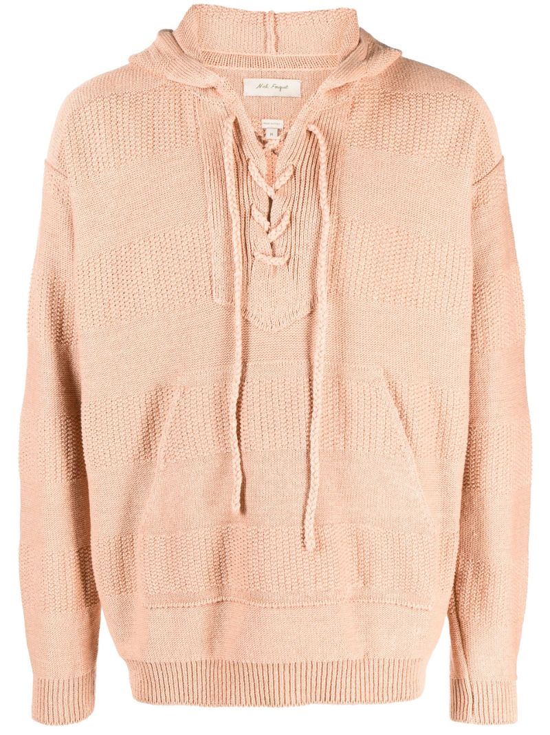 Pink Knitted Drawstring Hoodie