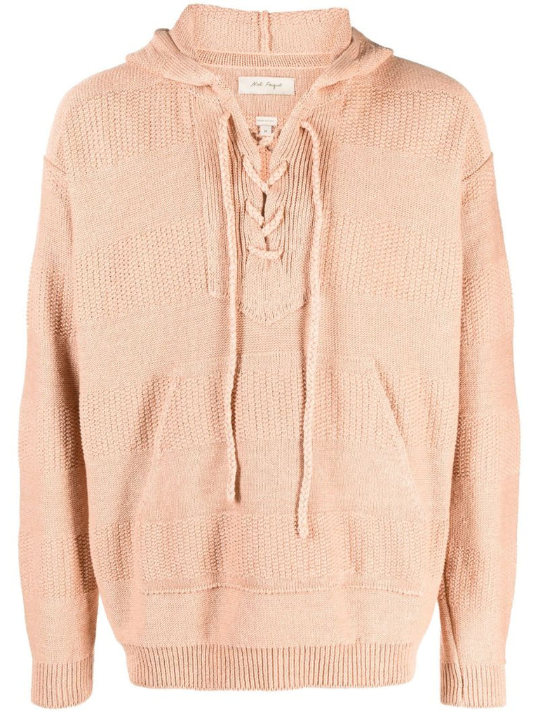 Pink Knitted Drawstring Hoodie