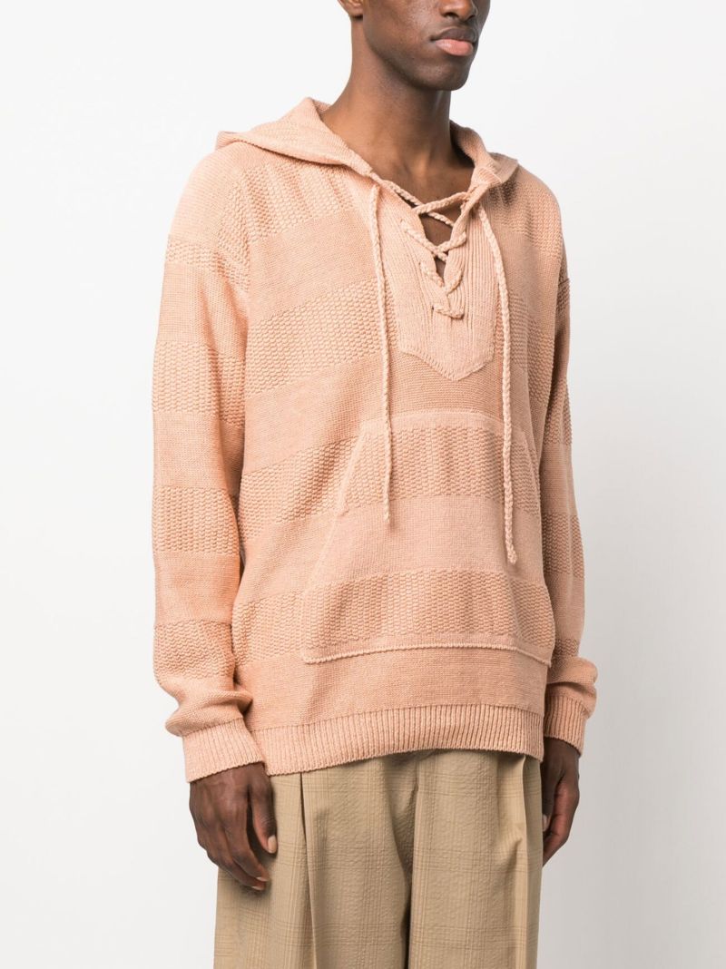 Pink Knitted Drawstring Hoodie