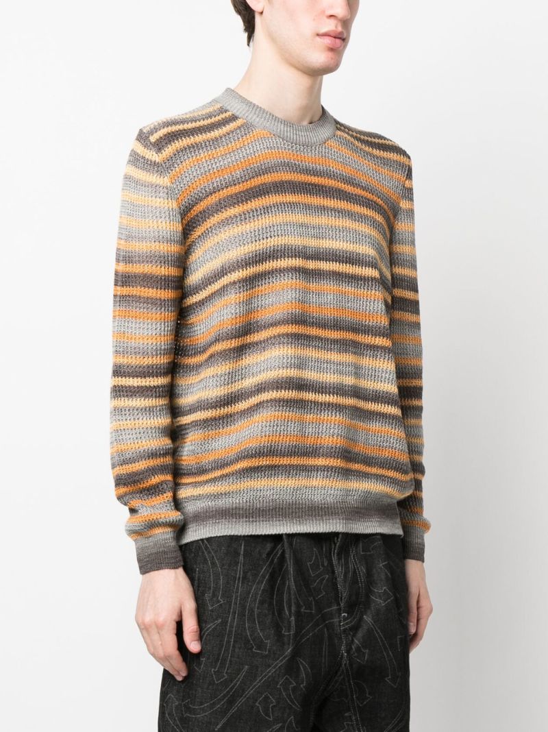 Grey Striped Crew Neck Sweater