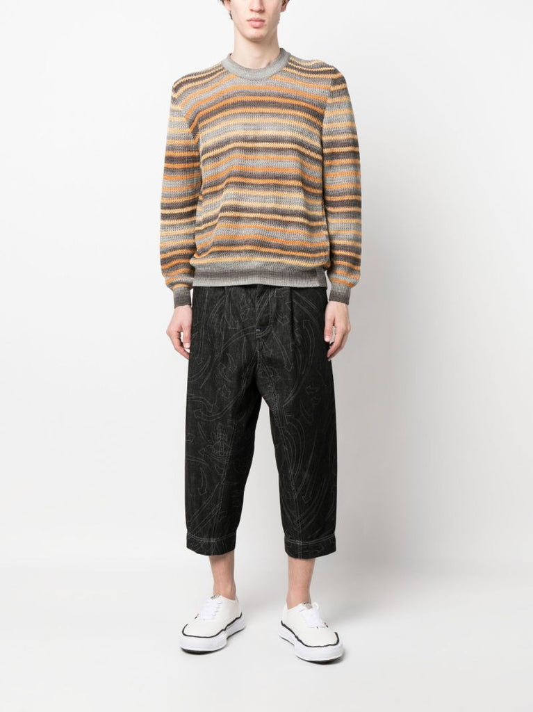 Grey Striped Crew Neck Sweater