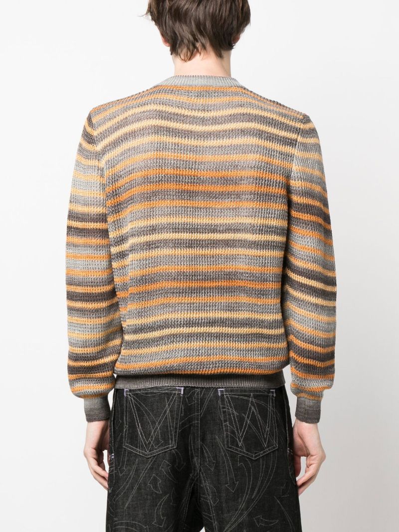 Grey Striped Crew Neck Sweater
