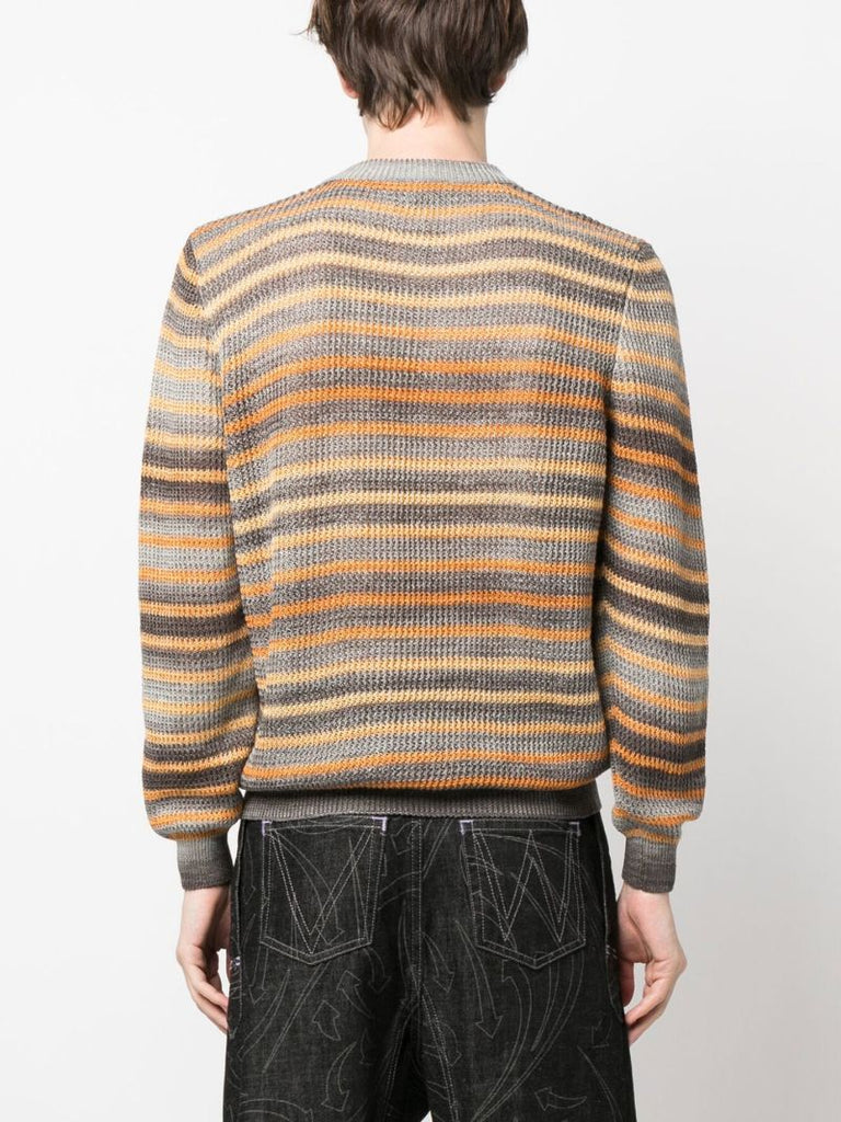 Grey Striped Crew Neck Sweater