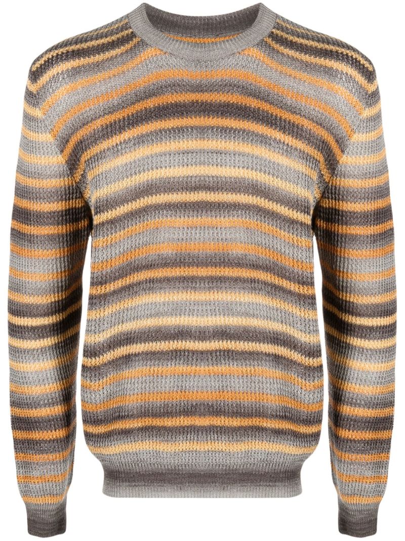 Grey Striped Crew Neck Sweater