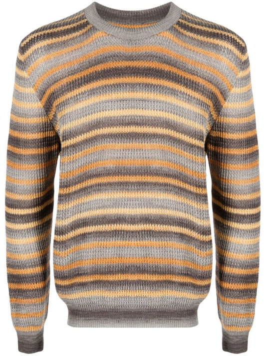 Grey Striped Crew Neck Sweater