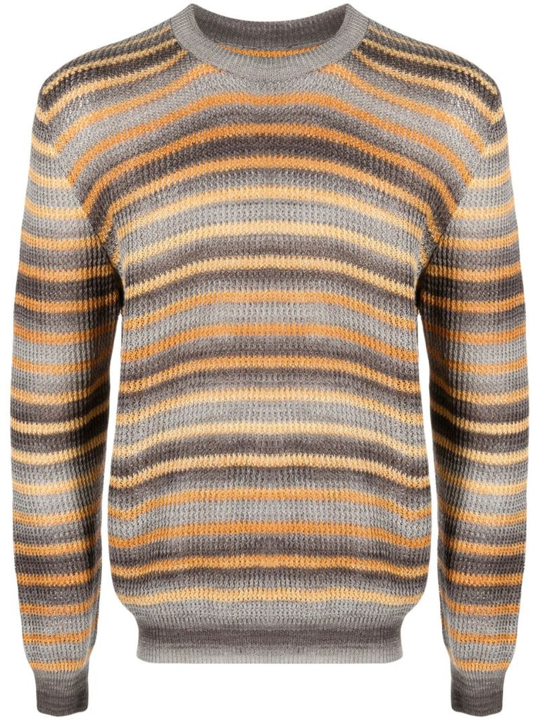 Grey Striped Crew Neck Sweater