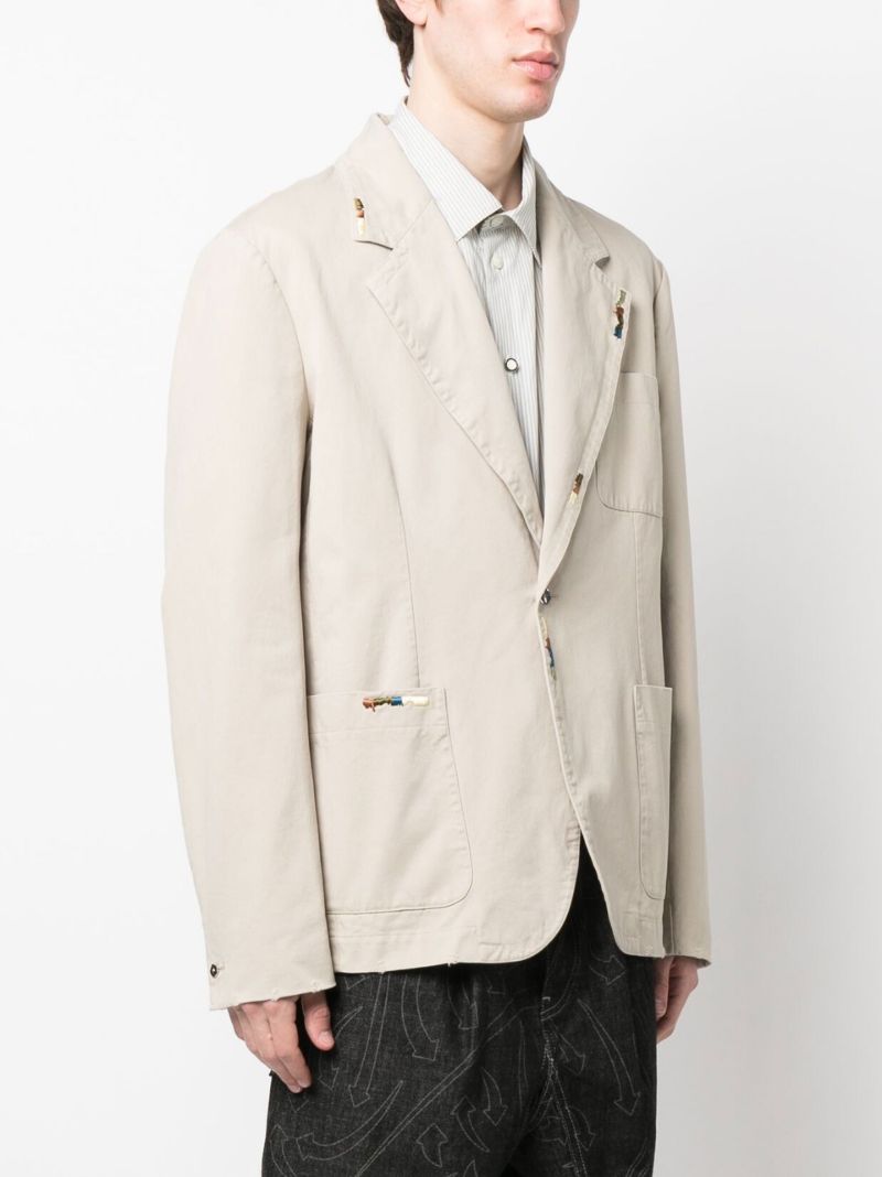 Beige Embroidered Single-breasted Blazer