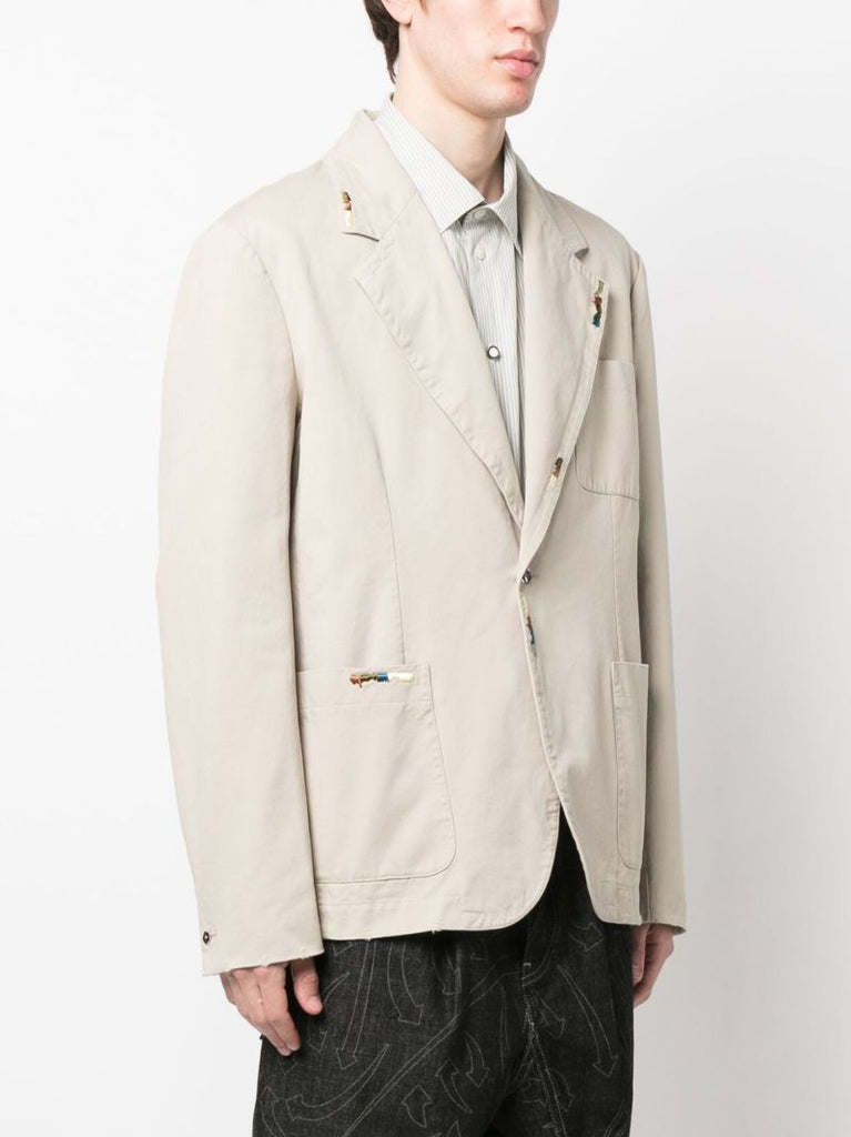 Beige Embroidered Single-breasted Blazer