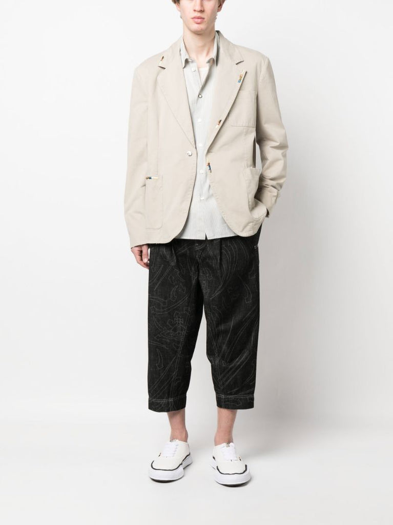 Beige Embroidered Single-breasted Blazer