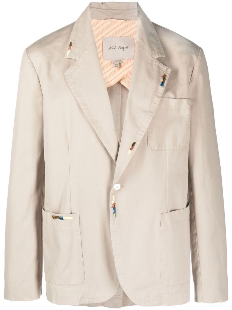 Beige Embroidered Single-breasted Blazer