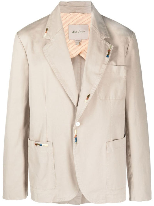 Beige Embroidered Single-breasted Blazer