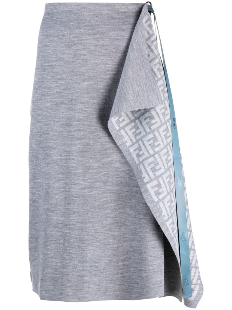 Grey Wrap Wool Midi Skirt