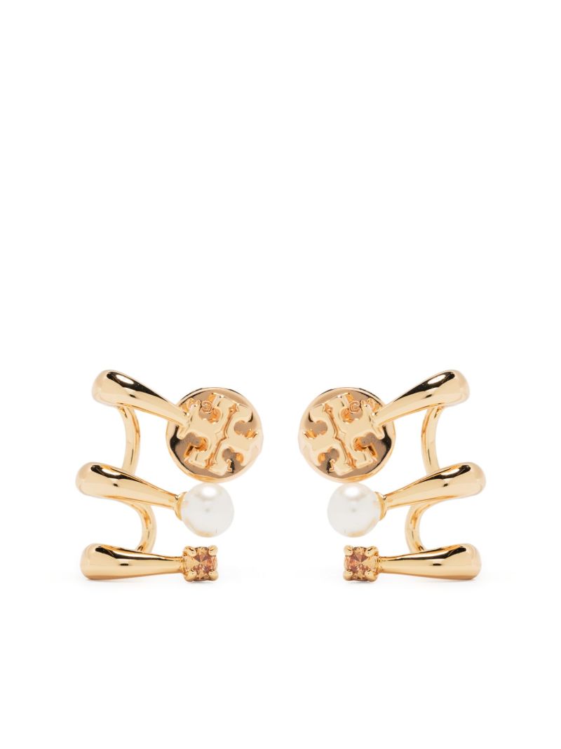 Gold-tone Double T Pearl and Crystal Earrings