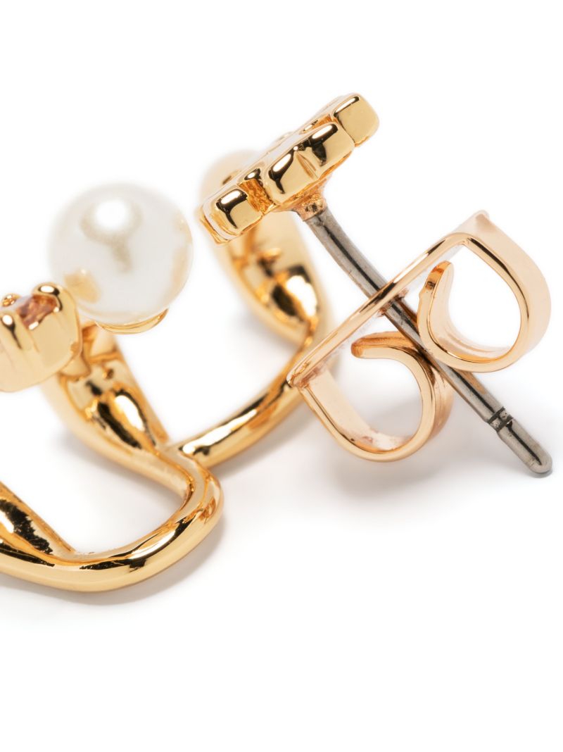 Gold-tone Double T Pearl and Crystal Earrings