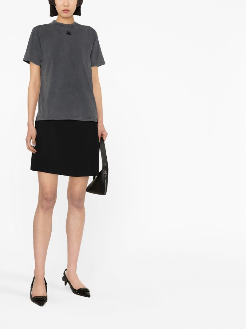 Grey Embroidered Logo Cotton T-shirt