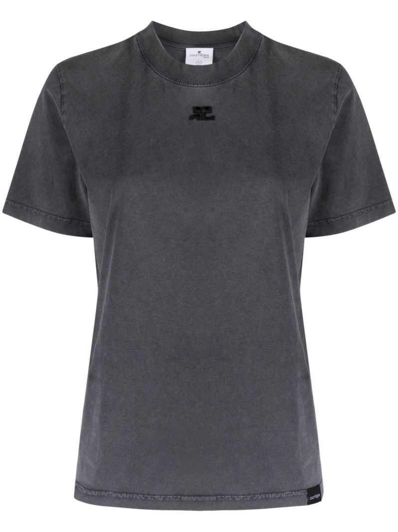 Grey Embroidered Logo Cotton T-shirt