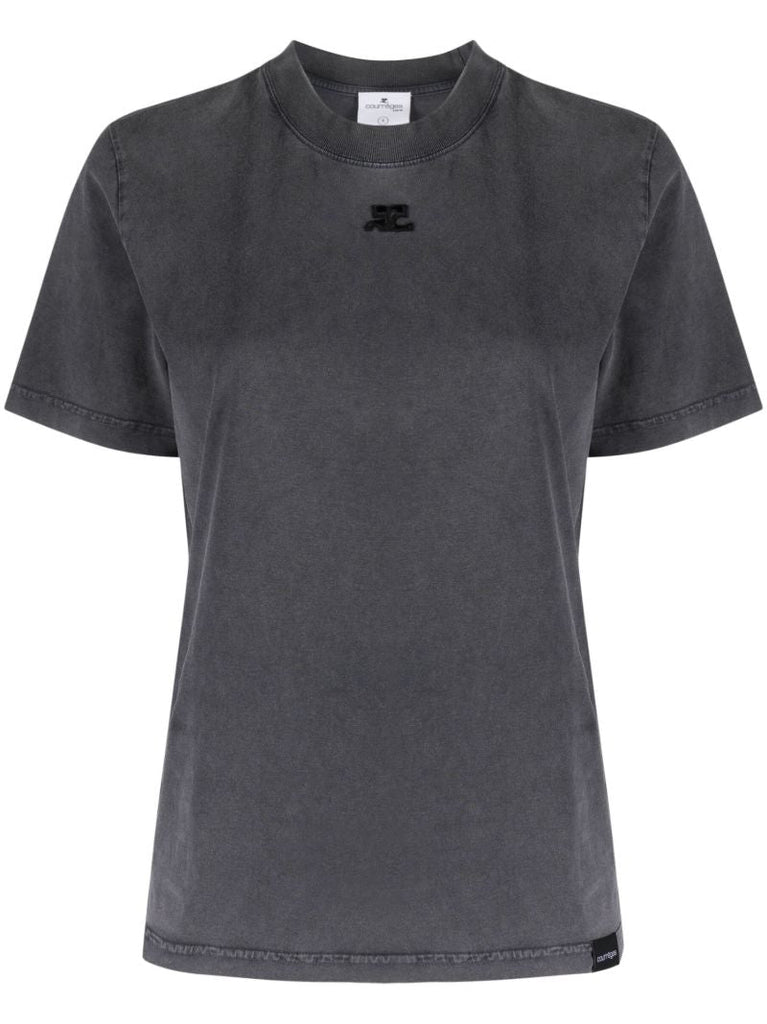 Grey Embroidered Logo Cotton T-shirt
