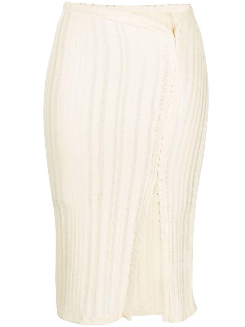 Neutral Ribbed Knit Midi Skirt