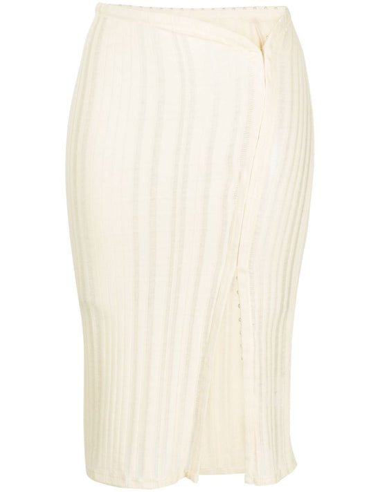 Neutral Ribbed Knit Midi Skirt
