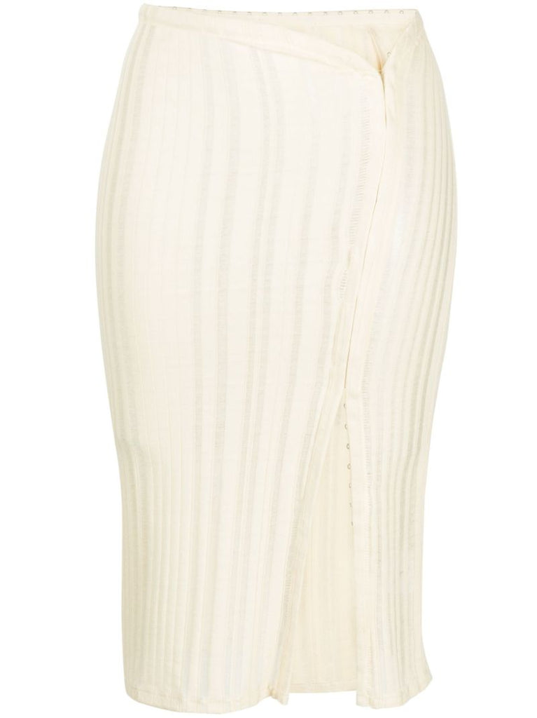 Neutral Ribbed Knit Midi Skirt