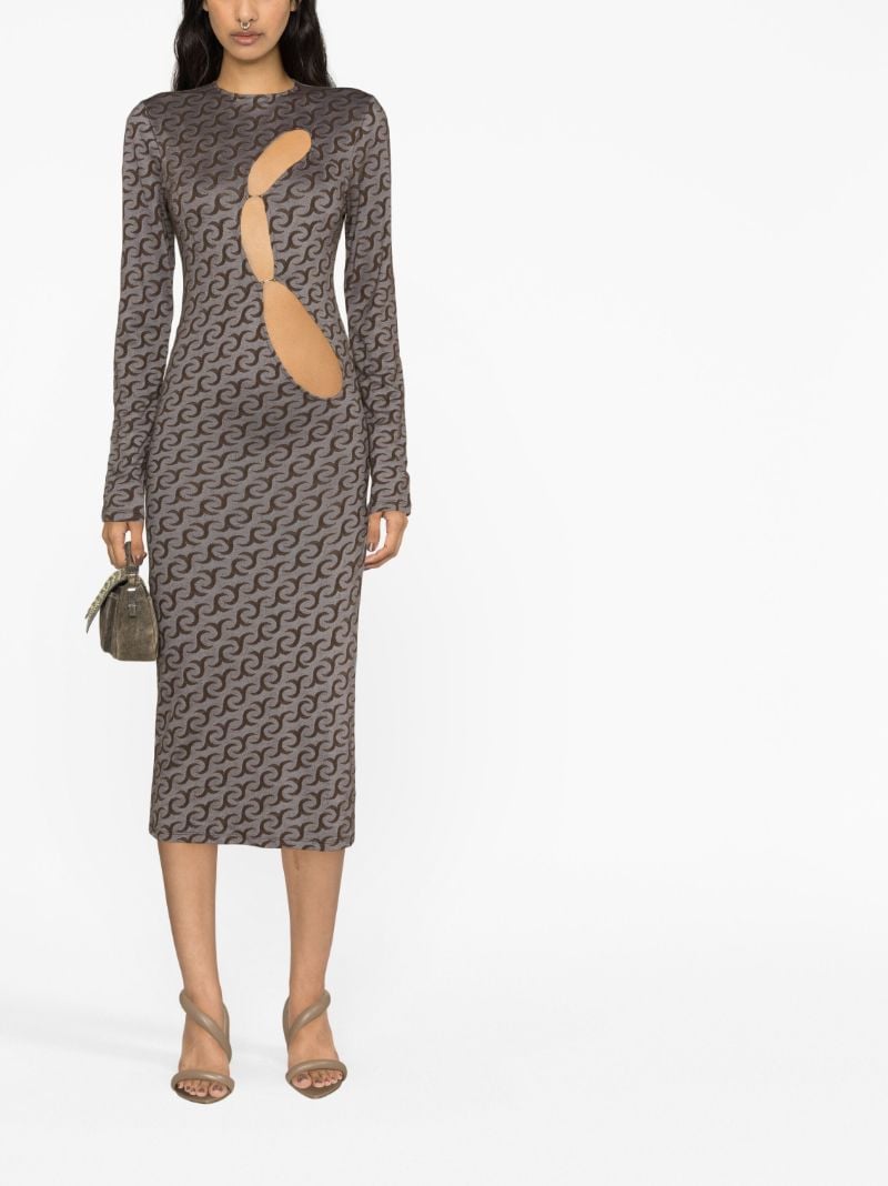 Brown Jc Print Cut-out Midi Dress