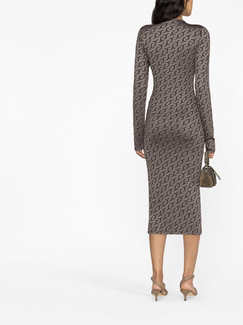 Brown Jc Print Cut-out Midi Dress
