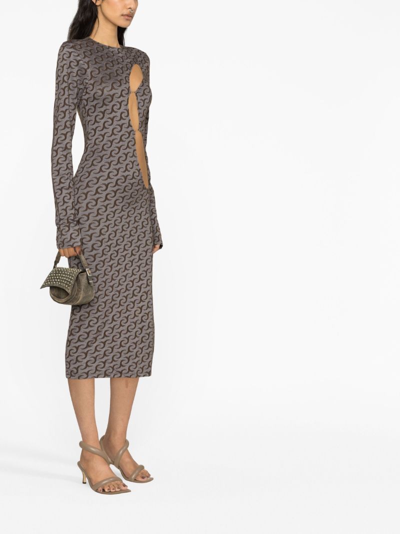 Brown Jc Print Cut-out Midi Dress