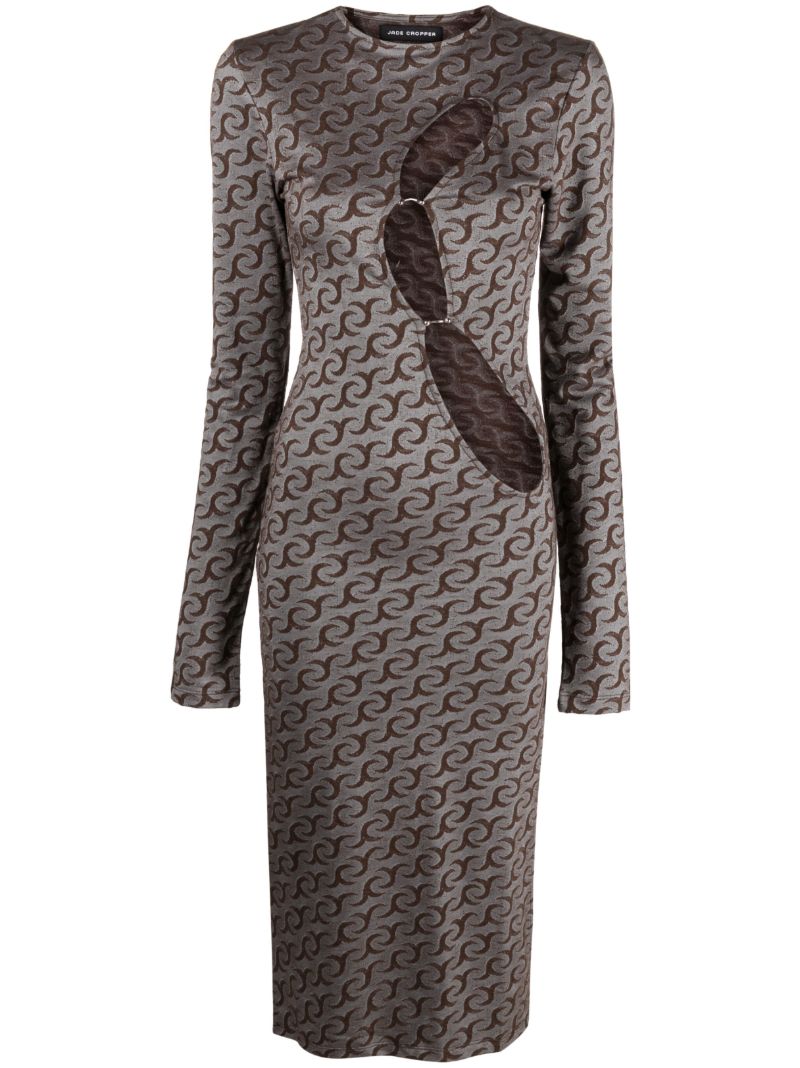Brown Jc Print Cut-out Midi Dress