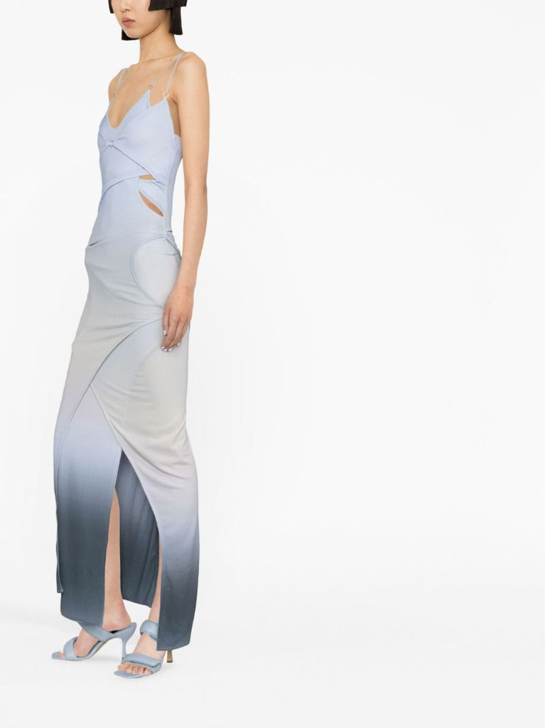 Blue Asymmetric Layered Maxi Dress