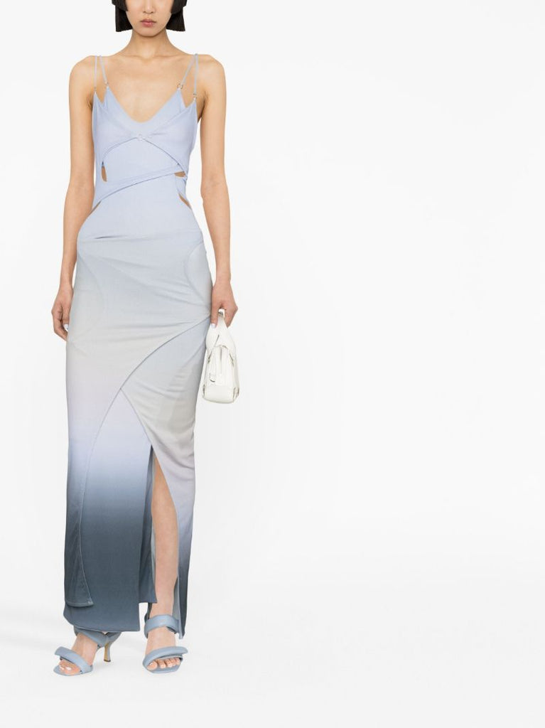 Blue Asymmetric Layered Maxi Dress