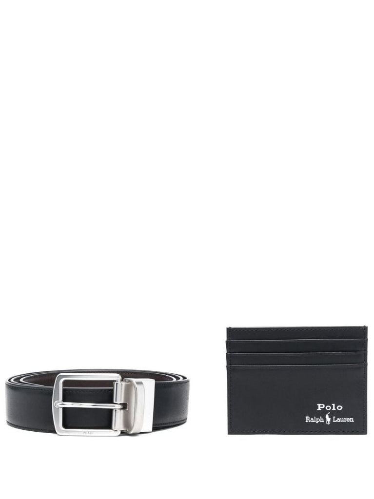 Black Leather Belt and Cardholder Set